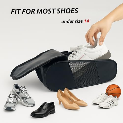 Portable Oxford Golf Shoes Bag, Sports Shoe Bag with Ventilation, Waterproof Travel Shoes Bag, Shoes Storage Organizer with Zipper Closuren for Outdoor, Sports, Golf, Travel, Gem (Black2)4