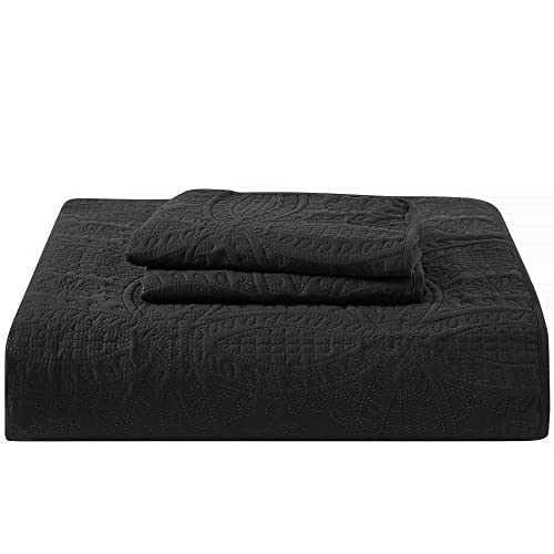 Mellanni King Bedspread Coverlet Set - Black Bedding Cover With Shams - Ultrasonic Quilting Technology - 3 Piece Oversized Black Quilt King Size Set - Bedspreads & Coverlets (King, Black) #TOP7