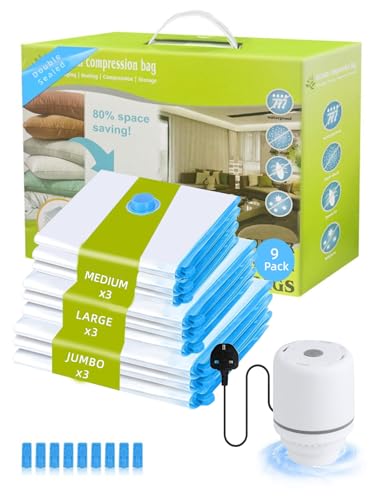Ellasasuxi Vacuum Storage Bags for Travel with Electric Pump,9 Pack