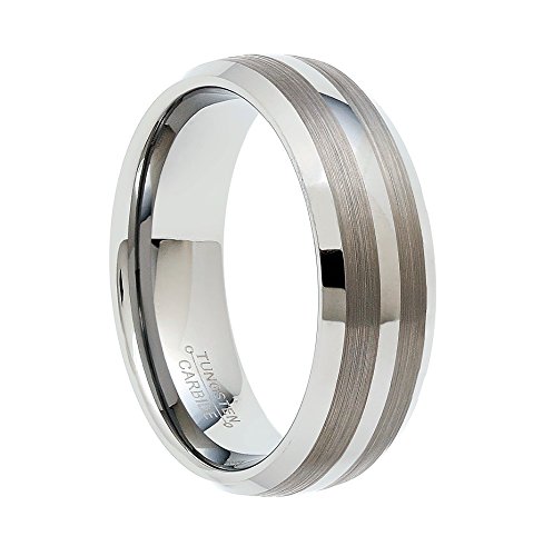 Charmy Jewelry 8mm Tungsten Carbide Men's Wedding Band Dual Brushed Center and Polished Beveled Edge Comfort Fit Ring