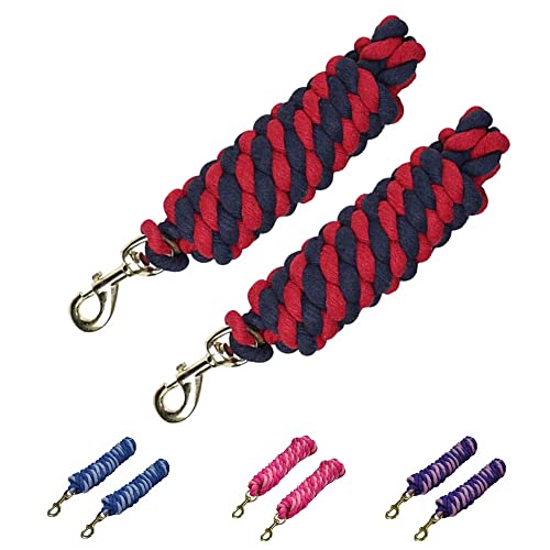 Derby Originals Striped Multicolor 10’ Cotton Lead Ropes with Rust Proof Brass Snaps - Navy and Red