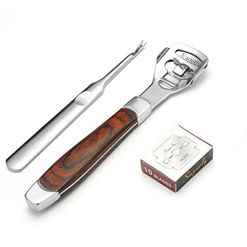 Callus Shaver Callus Remover Safety Slide Colored Wood Handle with 10 Blades