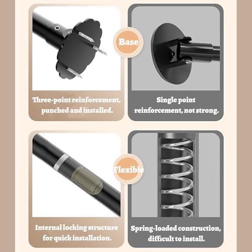 Retractable Angled Wall Closet Rod Support Bracket - Adjustable Corner Shower Curtain Rod, Cut to Length for Bathroom Privacy, Black (75-115cm / 29"-45")