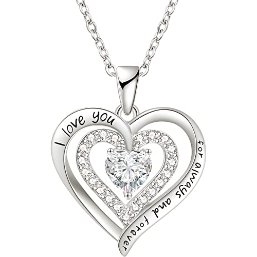 LIHELEI Collares Mujer Amor Colgante de Corazón Plata S925 Piedras de Nacimiento, Joyas Regalos para Esposa, Mamá Cumpleaños Navidad Aniversario día de San Valentín Regalo-Apr.Plata