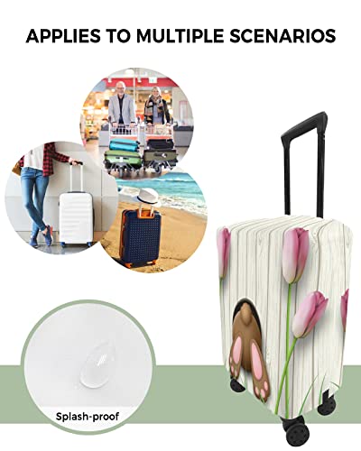 Travel Luggage Cover, Easter Bunny Butt Outside The Board Hole Tulip Spandex Elastic Suitcase Cover Protector, Washable Scratch-Resistant Suitcase Cover Fits 18-32 Inch Luggage #TOP4