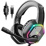 EKSA E1000 USB Gaming Headset for PC - Computer Headphones with Microphone/Mic Noise Cancelling, 7.1 Surround Sound Wired Headset & RGB Light - Gaming Headphones for PS4/PS5 Console Laptop (Gray)