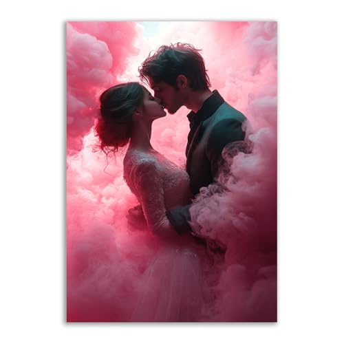 Poster couple sur toile nuages roses pour une deco chambre moderne 70x100cm