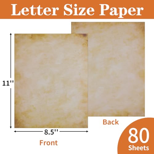Image of 80 Sheets Vintage Paper, 8.5 inchx11 inch Letter Size Printer Parchment Paper | Antique Stationery for Printing Writing, Double-sided Aged Old Decorative Stationary for Invites Resume Scrapbook Typewriter