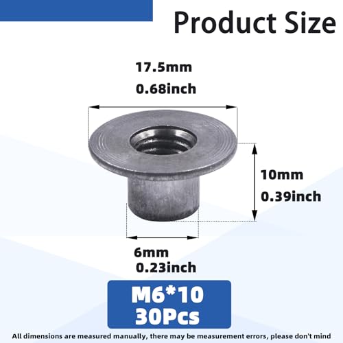 Glarks 30pcs M6 x 10mm Runde Basis Schweißen Tee-Mutter, Kohlenstoffstahl durch Loch Tee-Mutter, Flansch Einfügen weibliches Gewinde T-Muttern für Hardware Montage Befestigungsmittel
