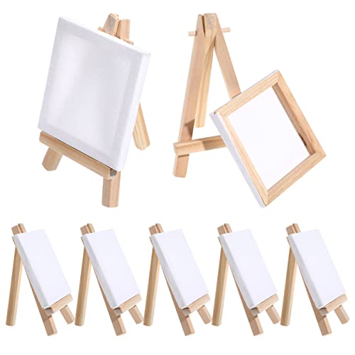 Gadpiparty Pacote 12 Mini Tela Em Branco E Conjunto De Cavalete De 5 Polegadas Tela De Pintura Peque