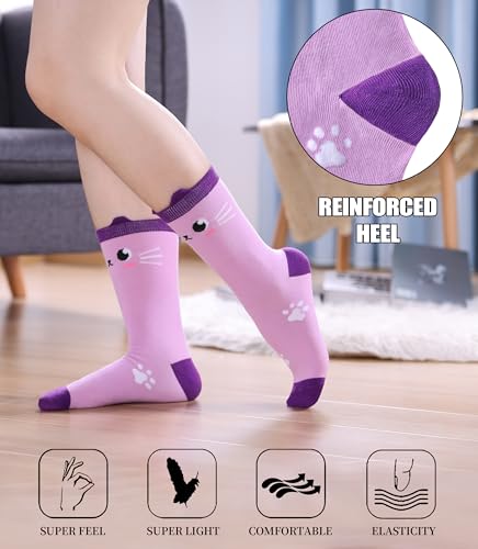 Image of SDBING Womens Cat Socks Cute Gifts Animal Soft Breathable Thin Cotton Casual Crew Socks 5 Pairs