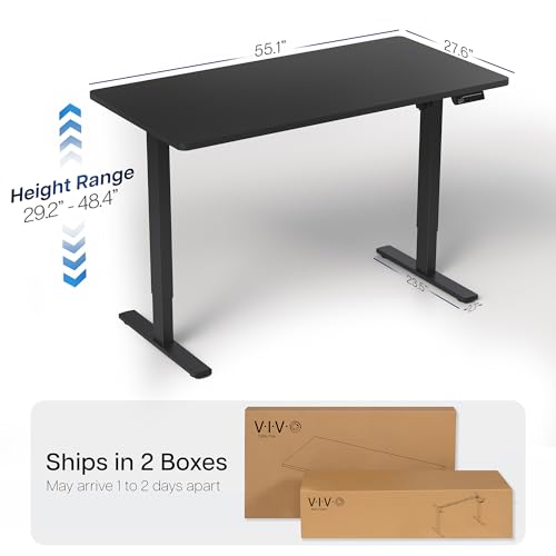 Image of VIVO Black 55 x 28 in Standing Desk, DESK-KIT-1B55B | Electric, Holds 220 lbs, Sit Stand, Height Adjustable, Solid One-Piece Table Top, Memory Presets, 1B Series, Black Frame