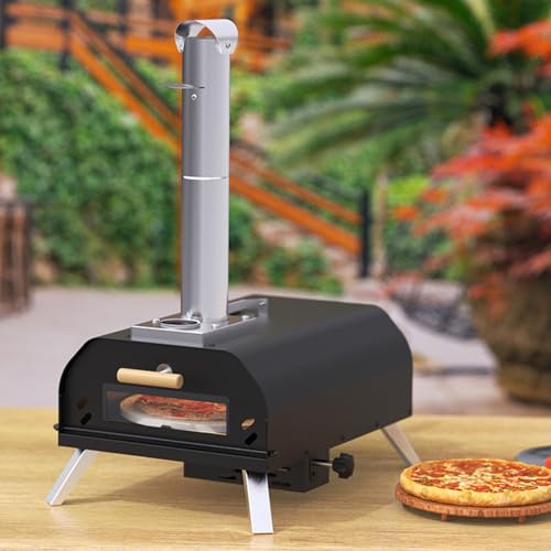 12Inch Horno De Pizza Portátil Para Fiestas, Horno De Pizza De Pellets De Madera, Parrilla De Pizza Para Exteriores Con Piedra Giratoria 360°, Horno Pizza Mesa, Para Patio/Camping/Jardín