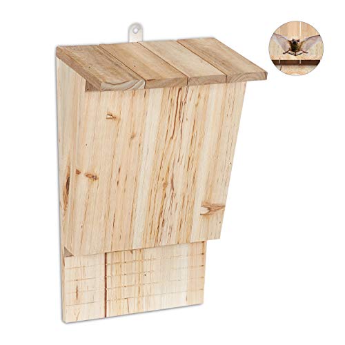 Relaxdays Slanted Bat Box, Nesting Habitats, Untreated Solid Wood, Garden Animal Shelter, HxWxD: 34x22.5x13 cm, Natural