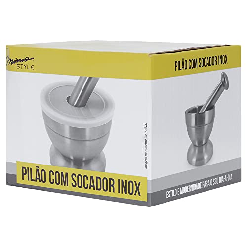 Mimo Style Pilão com Socador Feito Inteiramente em Aço Inoxidável. Resistente, Durável e Não Tóxico.