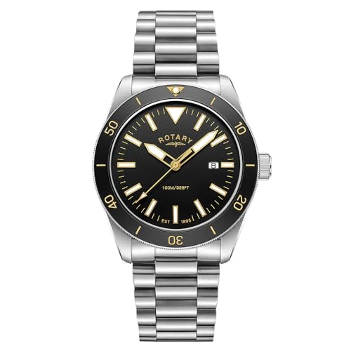 Rotary Mens Apex100 Black Bezel Stainless Steel Bracelet Watch