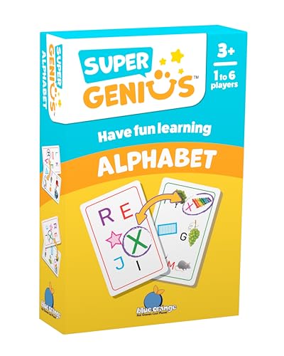 Blue Orange Super Genius Alphabet - Tabletop Card Game, Fun Flash Card Concentration Matching Game for Kids, Ages 3+, 1-6 Players, Teacher Approved, Learn Your ABCs Games