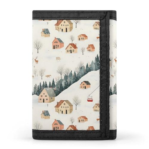 Winter Cable Car Elk Print Wallet for Men, 8 Credit Card Holder Slim Minimalist Front Pocket Small Mens Bifold Wallets