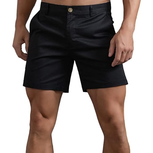Men's Slim-Fit 6 Inch Flat Front Comfort Chino Shorts Stretch Casual Short Cotton Shorts Black #TOP5