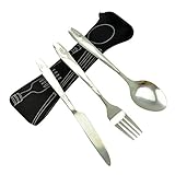 Durable, cubiertos de acero inoxidable de 3 piezas (cuchara, tenedor, cuchillo). es una forma de protección ambiental para usar vajillas reutilizables. .