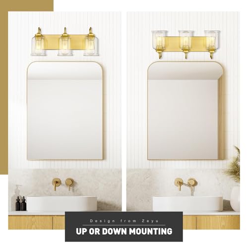 Image of zeyu 21 Inch Gold Bathroom Light Fixtures, 3 Light Bathroom Vanity Light, Modern Vanity Light with Clear Glass Shade, Brushed Gold Finish, ZSL72B-3W BG