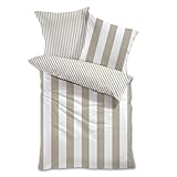 Traumschlaf Mako-Satin Wende-Bettwäsche Los Angeles – Edle Satin Bettwäsche aus 100% Baumwolle mit moderner Streifenoptik in warmen Naturtönen – 135x200 cm + 80x80 cm, beige