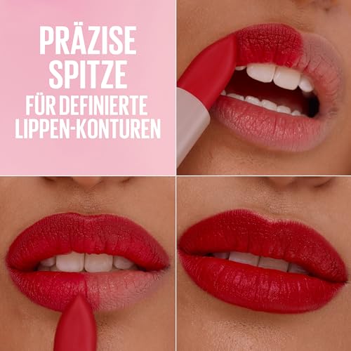 Maybelline New York Serum Lippenstift Matte, Pflegender Lippenstift für 8H Feuchtigkeit mit Hyaluronsäure & Ölen, Weiches Matt-Finish & Satte Farbe, Nr. 002 Maybe It's…, 4,5g