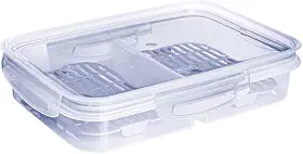 ' Pote Hermético Retangular 1,0 Litro Porta Frios Empilhável com Escorredor e Divisória Para Frios Queijo Mussarela e Presunto Frutas Verduras e Legumes - Com 4 Travas e Anel de Vedação em Silicone '