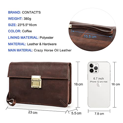 Contacts Mens Leather Clutch Bag, Code Lock Anti Theft Wrist Wallet for Men Leather Clutch Purse Travel Card Phone Checkbook Organizer3