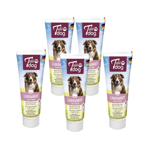 Tubi dog Delikatess Leberwurst | 5er Pack | 5 x 75 g | Ergänzungsfuttermittel für Hunde | Zuckerfrei
