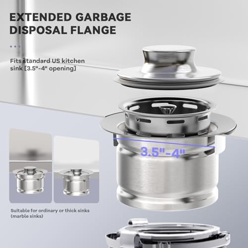 KONE Extended Garbage Disposal Flange with Strainer and Stopper, Deep 304 Stainless Steel Kitchen Sink Flange for 3-1/2 Inch Standard Sink Drain, Convenient for Water Storage and Drainage - Thumbnail 3