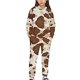 YECARYPOD Brown Cow Print Boys Girls Hoodie and Sweatpant Set for Kids 2 Piece Outfits Pants Set Active Sweatsuit Fashion Tracksuit Long Sleeve Pullover Sweatshirt Jogger Pants
