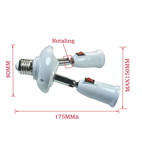 Ycsssd E26/E27 Splitter Socket Adapter, 2 In 1 Standard Led Bulbs Splitter Extender Outlet, 360 Degrees Adjustable 180 Degree Bendable With Independent Switch Control Light Bulb Socket Splitter. #TOP5