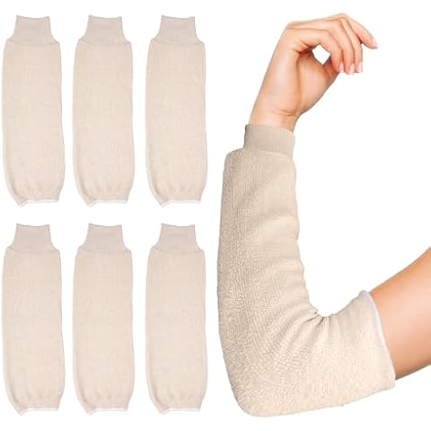 AMZ Supply Terry Cloth Arm Sleeves, 17 Inch. Pack of 6 Natural Color Protective Arm Sleeves. Cooking Sleeves. Protective Sleeves. Arm Protection Sleeves. Heat Resistant Sleeves for Baking, Cooking Cover