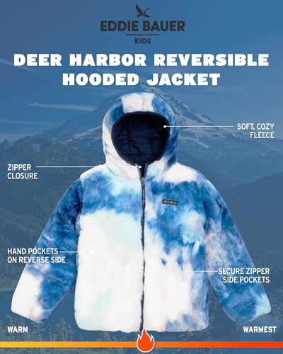 Image of Eddie Bauer Girls' Reversible Jacket - Deer Harbor Waterproof Lightweight Puffer Coat with Faux Shearling Lining (5-20)