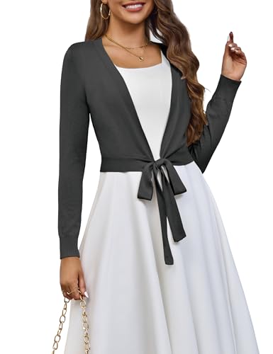 Image of VOIANLIMO Women's Cardigan Knit Sweaters Long Sleeve Cropped Tie Front Bolero Shrug for Dresses S-XL