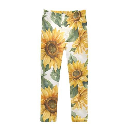 Watercolor Sunflower Girls Leggings Ultra Soft Compression Yoga Gym Pants for Kids 4-10T