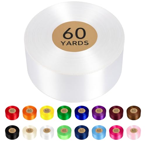 PUSAEN White Satin Ribbon 1 1/2 inch, 60 Yards Single Face Fabric Ribbon for Flower Bouquet, DIY Crafts, Gift Wrapping, Wedding, Birthday Party Decoration