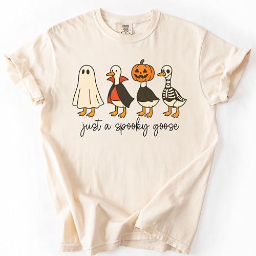 Just a Spooky Goose Comfort Colors® Shirt, Funny Goose Halloween Graphic Tee, Cute Ghost Pumpkin Skeleton Fall Outfit2