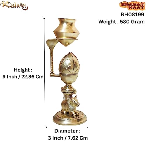 Image of Shivling Abhishek Patra Tripai Stand 12 CM With Brass Jalabhishek Lota Kalash With Pooja Plate Best Set for Small Size Shivling Jalabhishek - Yellow