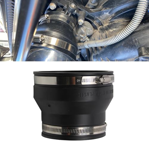 Image of RULLINE 4 inch to 3 inch Inch Black PVC Reducer Coupler with 2pcs Clamps RV Plumbing Fittings PVC Pipe Coupler Adapter RV Sewer Connection