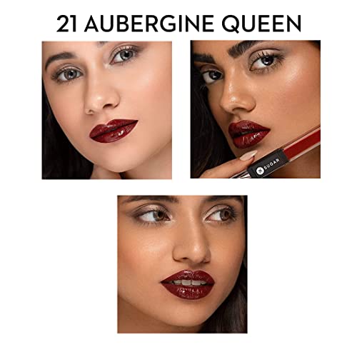 Image of SUGAR Cosmetics - Smudge Me Not - Lip Duo - 21 Aubergine Queen (Blackened Burgundy) - 3.5 ml - 2-in-1 Duo Liquid Lipstick with Matte Finish and Moisturizing Gloss