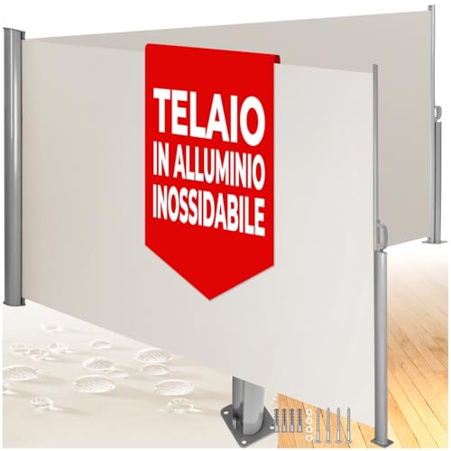 tectake® Tenda Frangivento Doppia Estensibile, Cassettone in Alluminio, Frangivista con Meccanismo Automatico, Protezione Solare e Privacy, Ideale per Balconi e Terrazzi, 200x600 cm - Beige