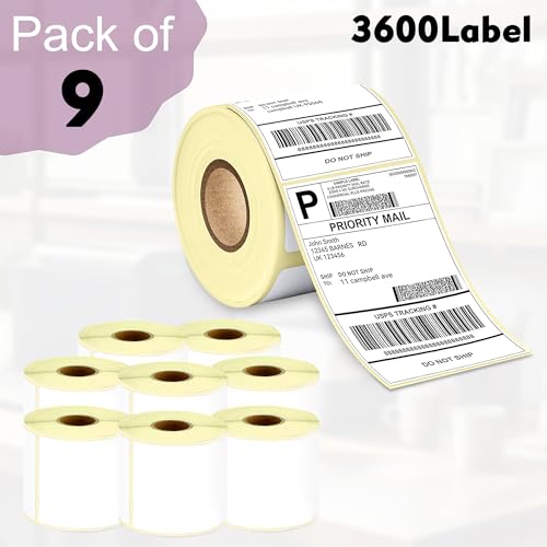Image of GLUN Direct Thermal Label Rolls 4x6 (100x150mm), 400 Labels per Roll, Perfect for Shipping and Thermal Printers Pack of 9