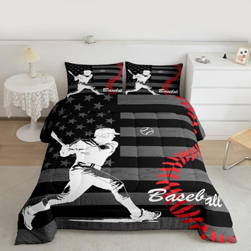 Image of Feelyou Baseball Player Comforter Set King Size 3 Pcs Kids Boys Girls