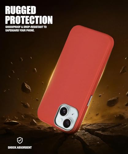 Image of WOW IMAGINE Back Cover for iPhone 13 | iPhone 14 | Shockproof Tough Leather Texture Hard Mobile Case | Ultra Slim Non-Slip Grip | Inner Velvet Fabric | Metal Camera Ring - Crimson Red