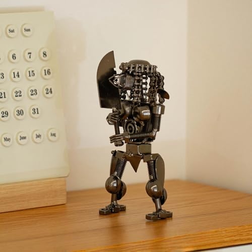 Estatua decorativa artesanal de hierro reciclado plateada miniatura 3