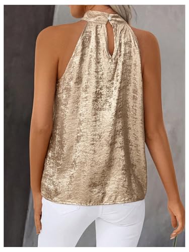SOLY HUX Women's Metallic Halter Tops Sleeveless Mock Neck Tank Top Summer Party Cocktail Vest Shirts2