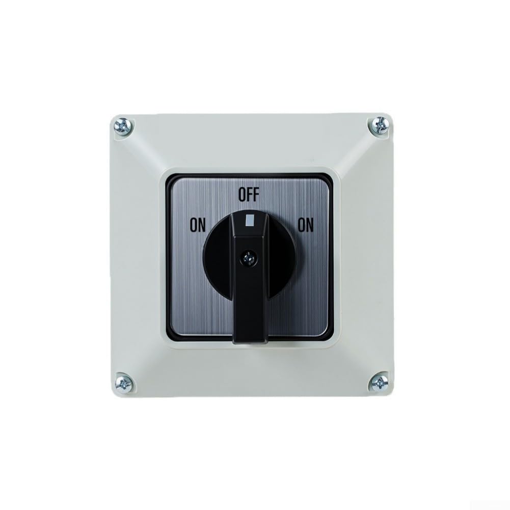 Wechselschalter ON-OFF-ON 63A IP65 Wasserdicht Drehschalter 3 Stufen 440VAC Silberkontakte Robust Lasttrennschalter IP65 Schutzart Für Industrie AC/DC Umschalter 63A Nennstrom Flammschutzgehäuse(B)