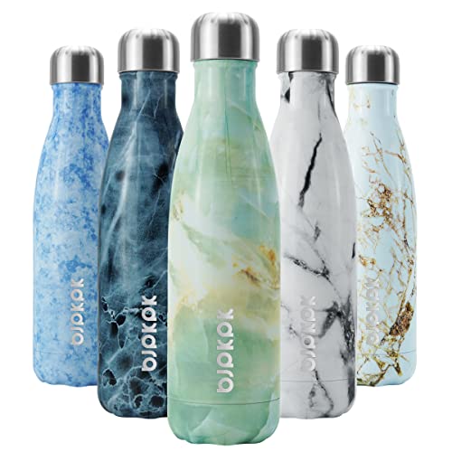 Image of BJPKPK Insulated Water Bottles 17oz Stainless Steel Sports Water Bottles Keep Cold for 24 Hours and Hot for 12 Hours,BPA Free,Marble Jade